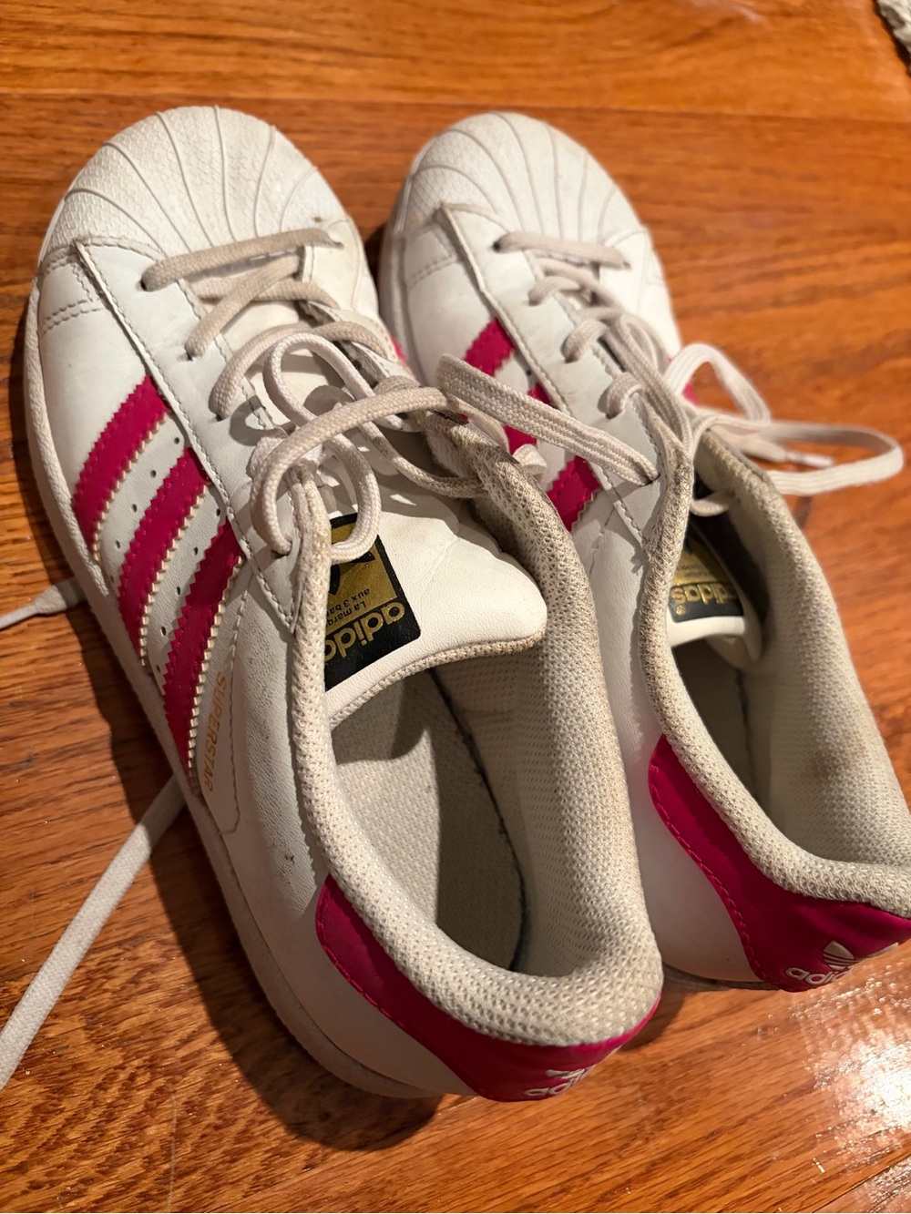 adidas White Shell-Toe Sneakers with Pink Stripes - Size 3
